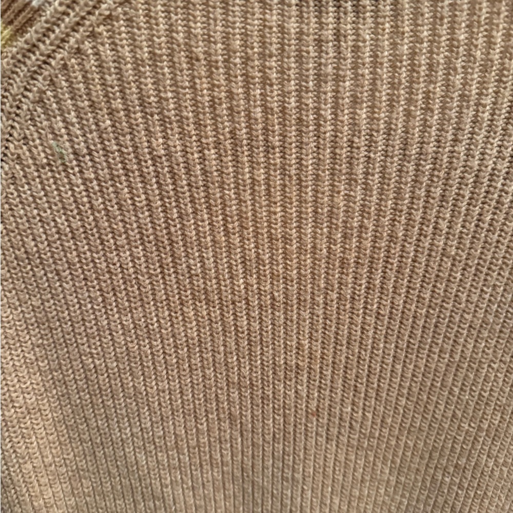 Talbots Small Petite textured Tan V-Neck Sweater with Striped Detail - Picture 7 of 7